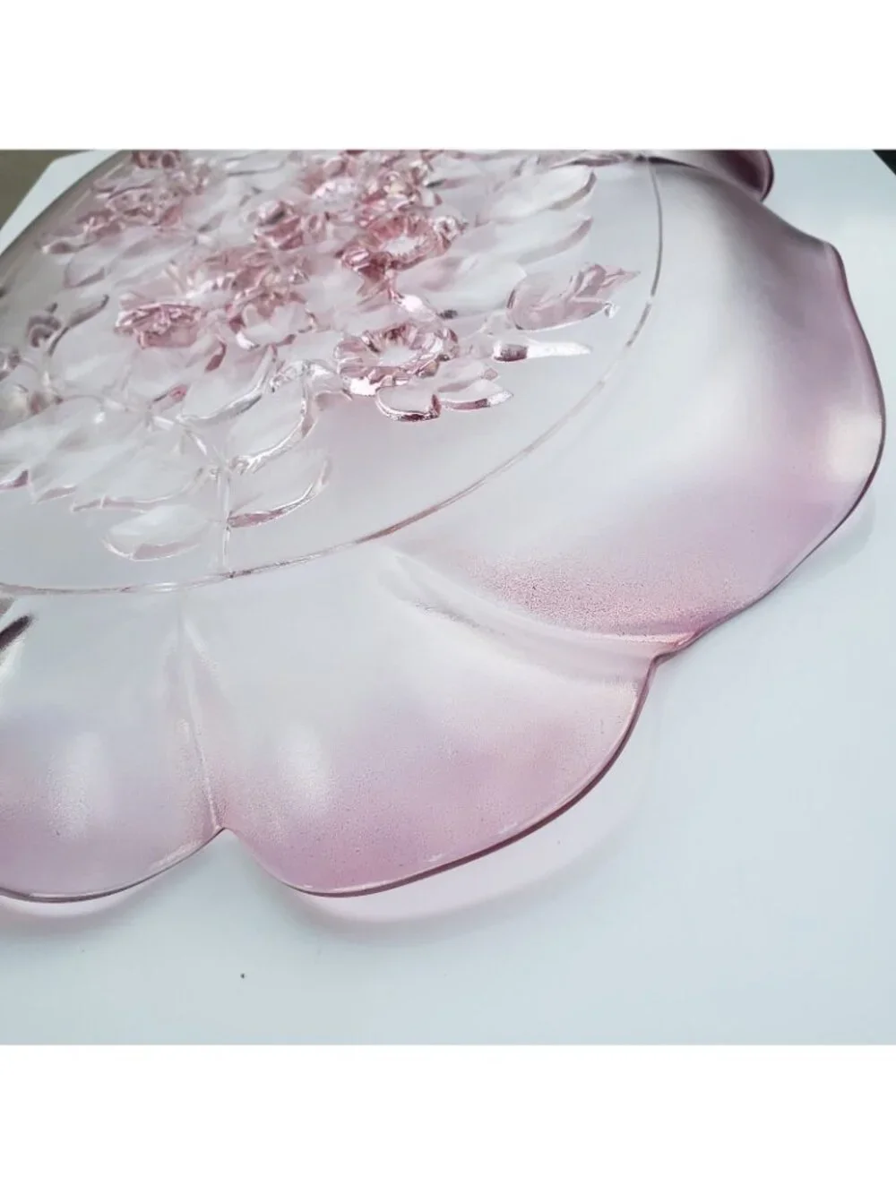 Vintage Mikasa Rosella Pink rose pressed frosted glass serving tray platter